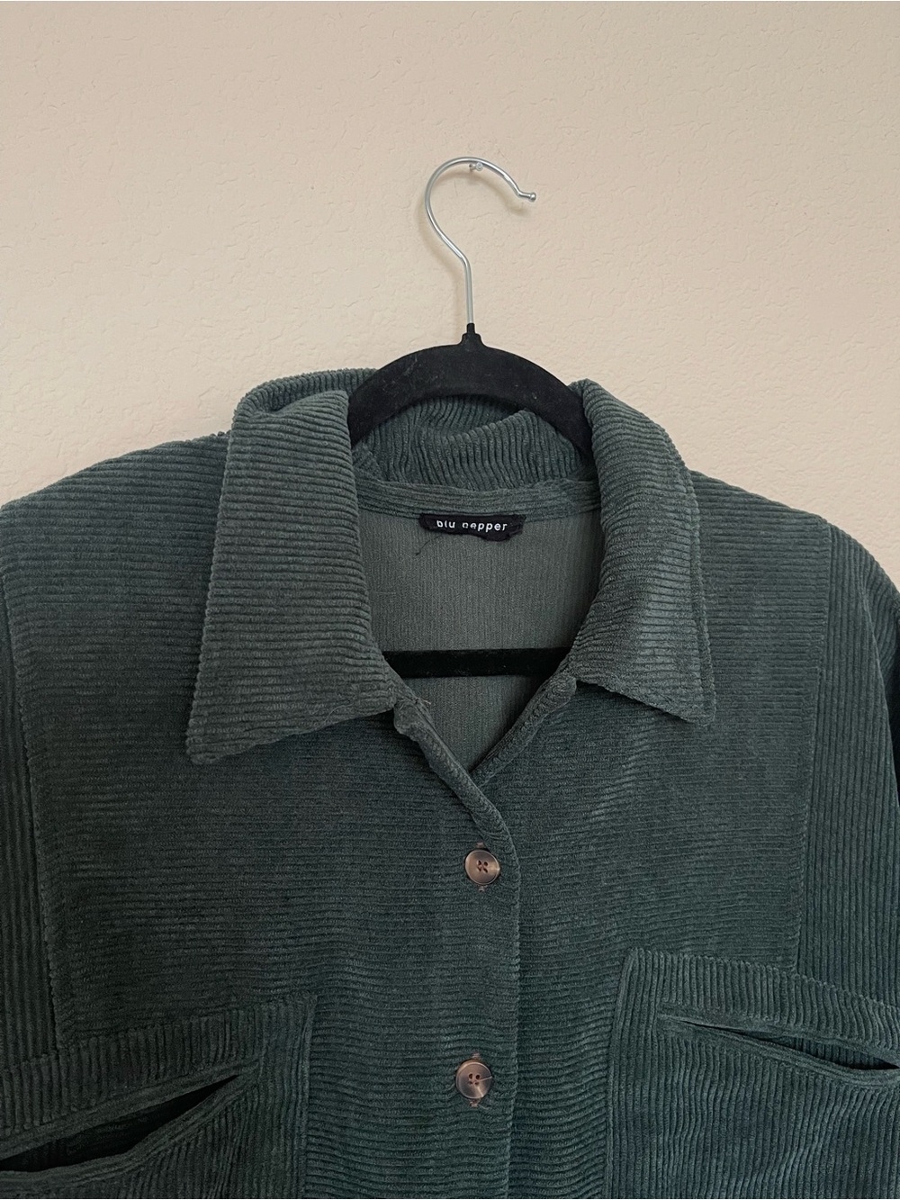 Blu Pepper Hunter Green Oversized Corduroy Button-Down Shacket - Picture 3 of 5